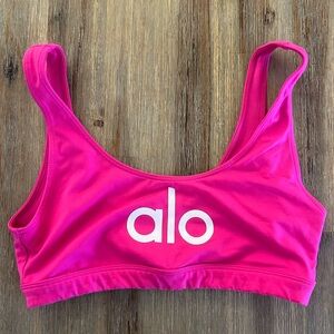 ALO - hot pink sports bra with white logo